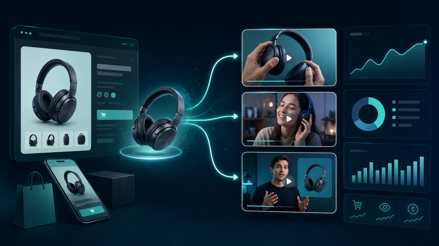 AI ecommerce video generator turning product assets into video ads and performance reports