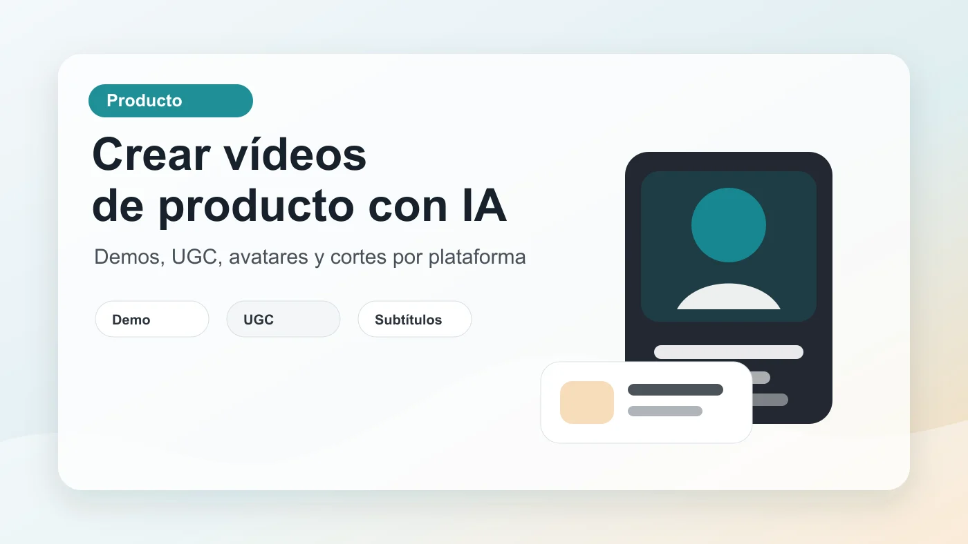 Flujo visual para crear vídeos de producto con IA desde imagen, guion, UGC y subtítulos
