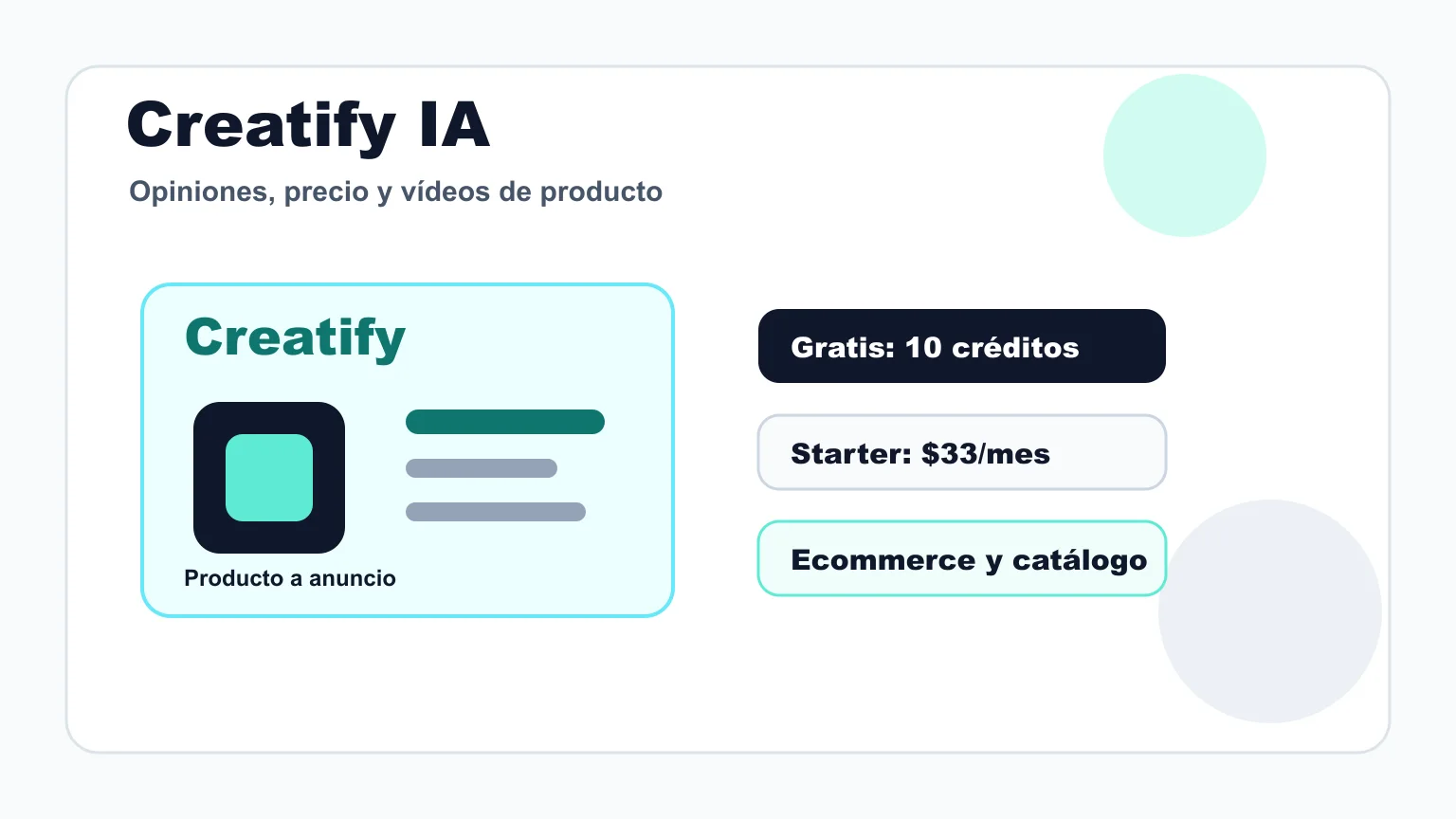 Reseña visual de Creatify IA para crear vídeos de producto y anuncios de ecommerce
