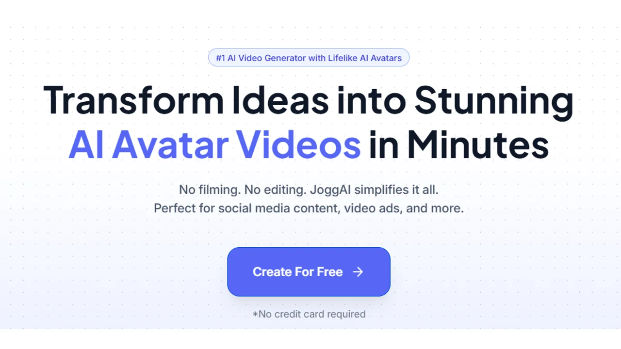JoggAI homepage hero for transforming ideas into AI avatar videos in minutes