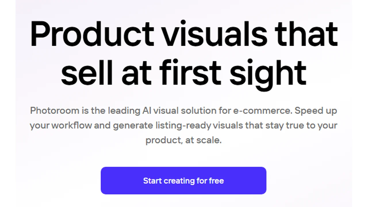 Photoroom homepage hero for ecommerce product visuals that sell at first sight