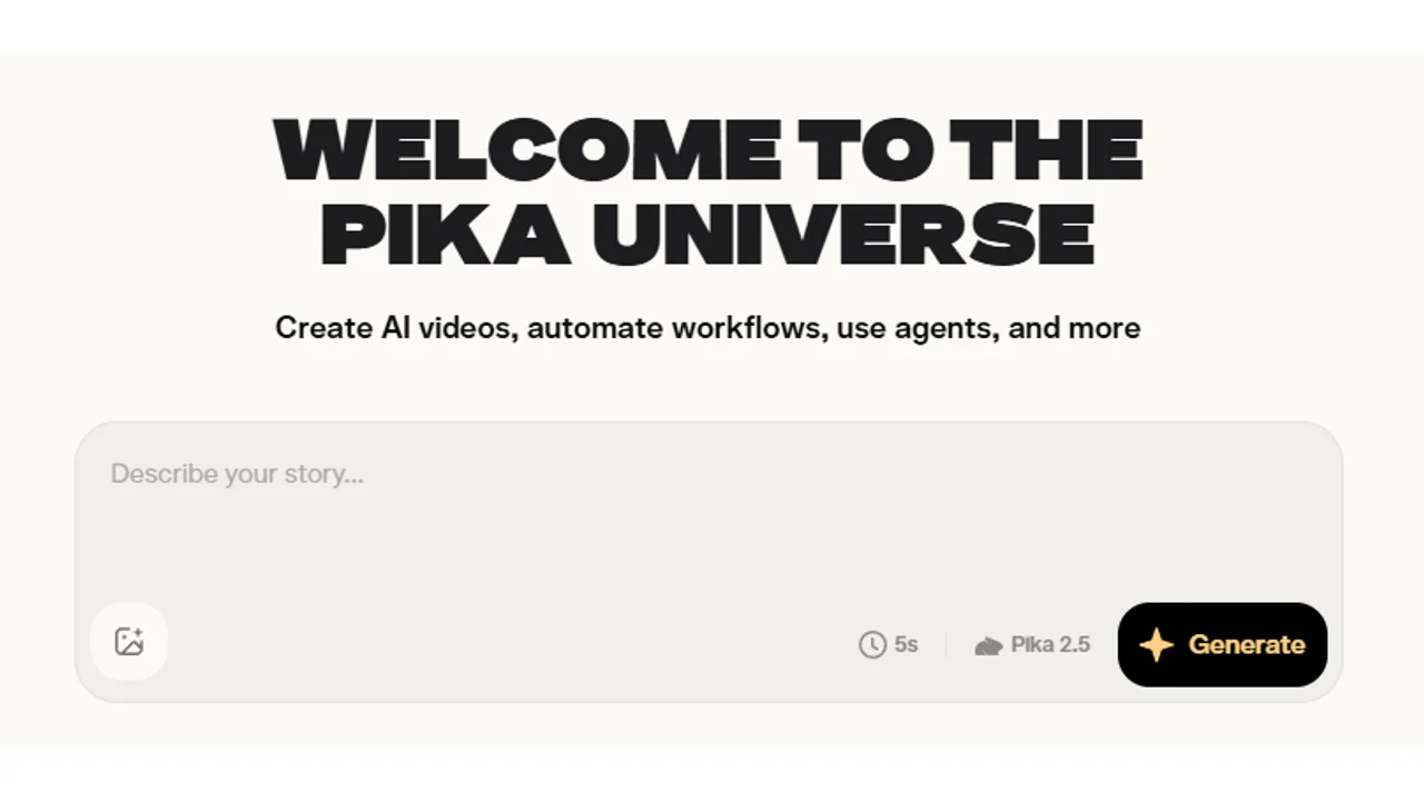 Página principal de Pika para crear vídeos con IA y automatizaciones creativas