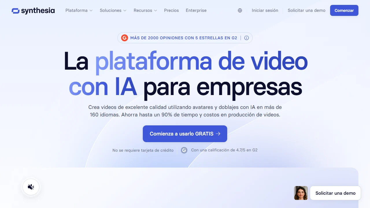 Synthesia homepage hero for an all-in-one AI video platform for business