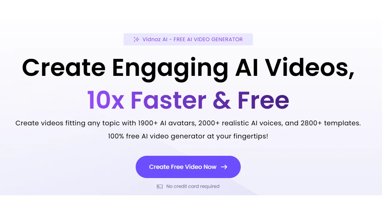 Página principal de Vidnoz para crear vídeos IA gratis y más rápido